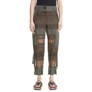 Sacai Graphic Mesh Panel Cargo Pants in Green​